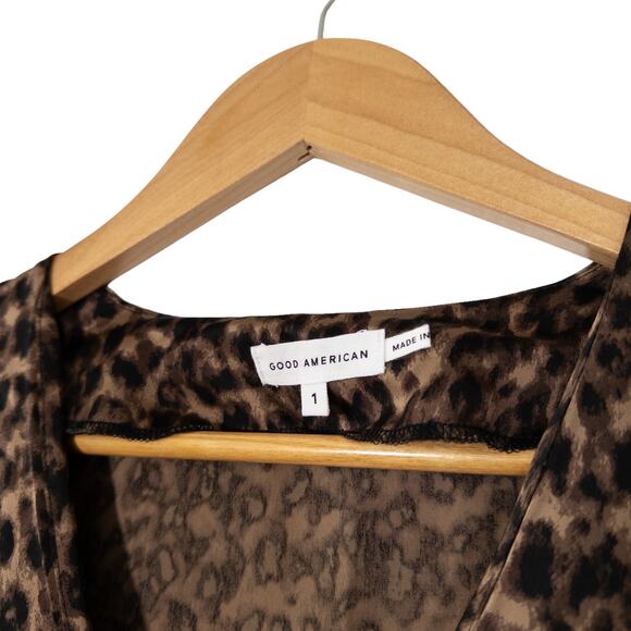 Good American NEW Sepia Leopard Faux Wrap Bodysuit Brown Black 1 or US Small - Picture 11 of 14